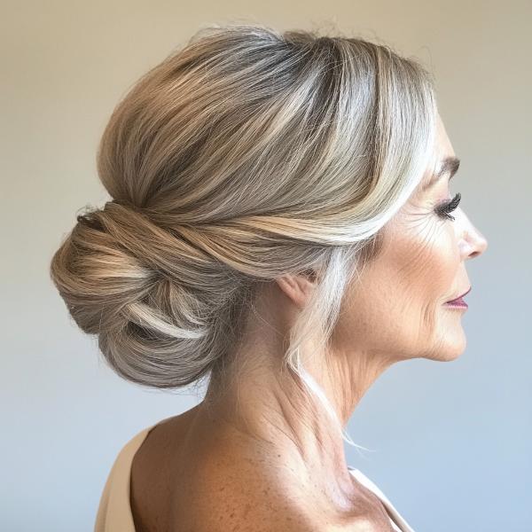 low chignon with side twists for older ladies