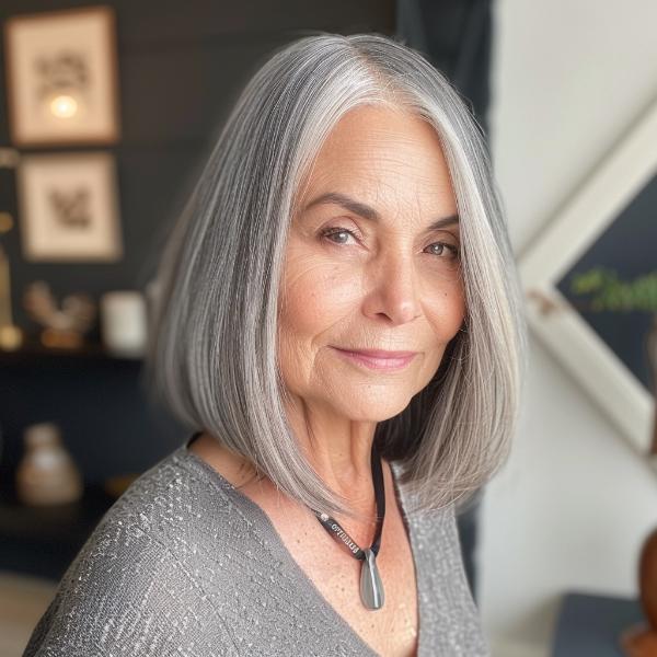 long angled silver bob