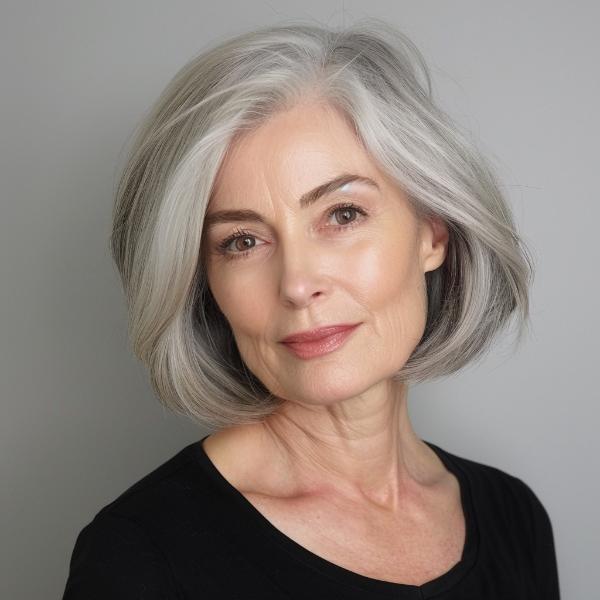 platinum gray chin-length bobbed hair