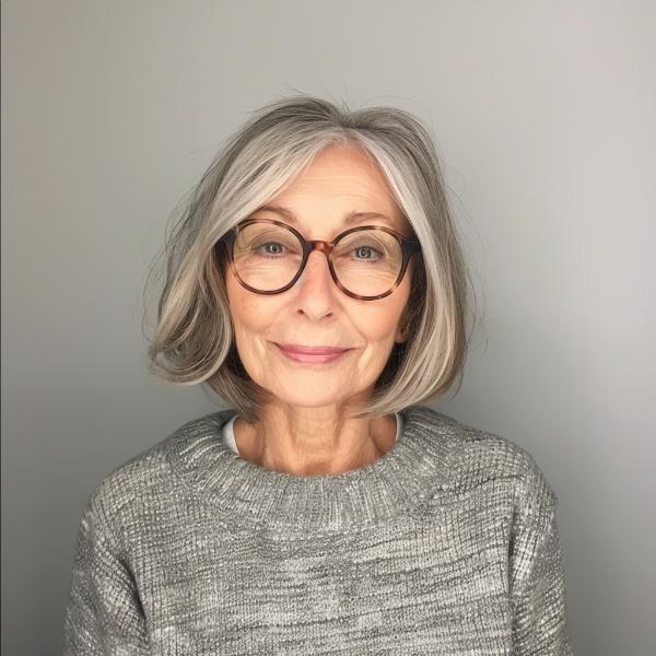 gray bob for older mature women