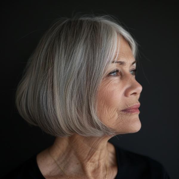 chin-length gray bob