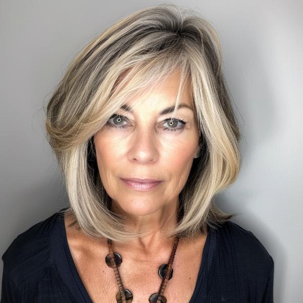 blonde and gray bob cut medium length