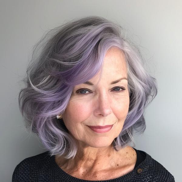 purple gray bob haircut side part