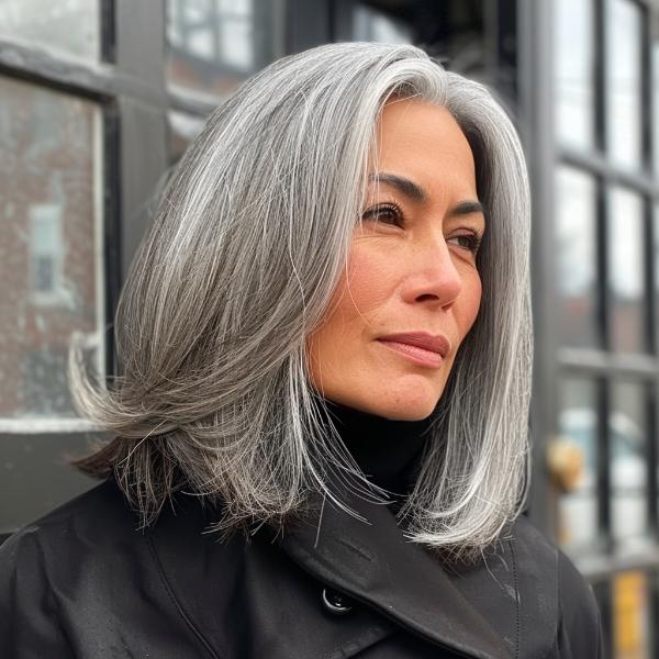 extra-long gray bob haircut over 40