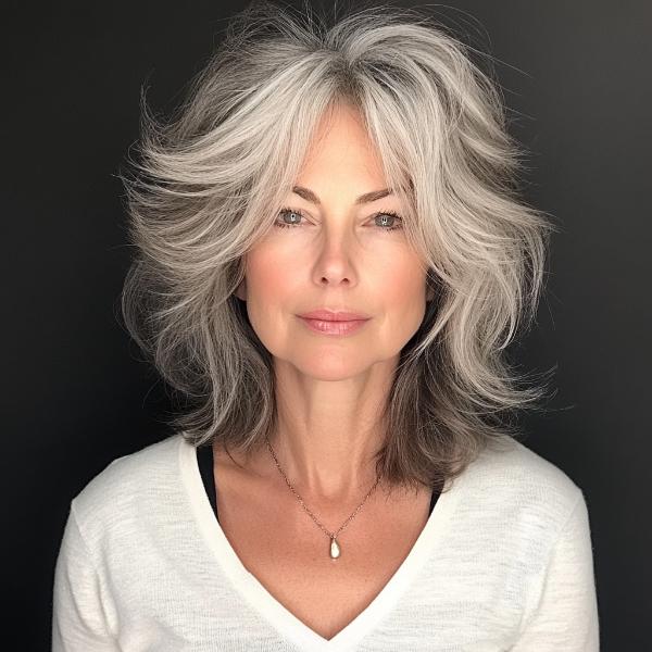 gray hair color shag