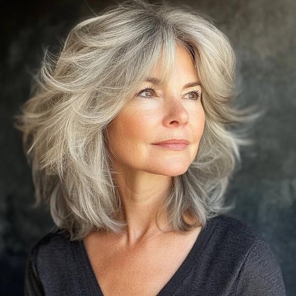 white blonde gray shaggy haircut