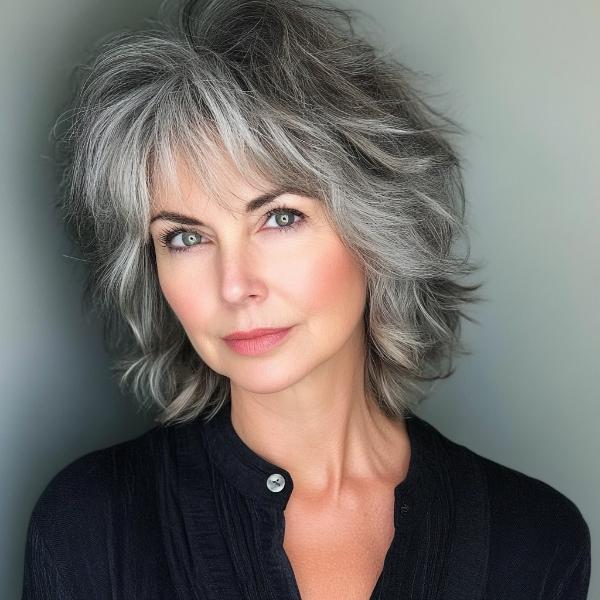 white graying shaggy cut