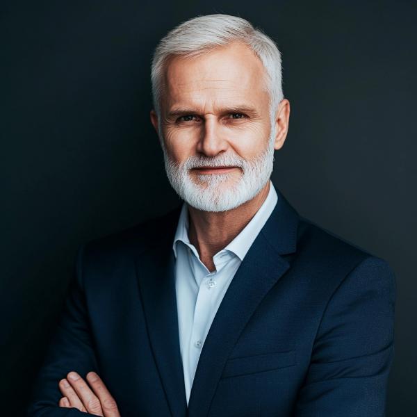 White Hair Man Professional Hairstyle with a Beard