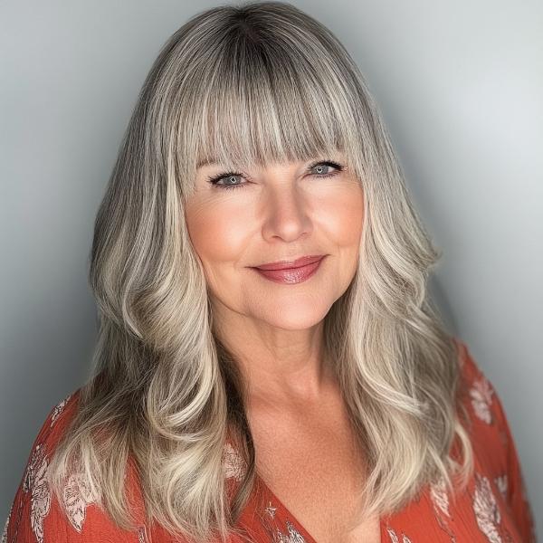 long plus-size older woman haircut with bangs