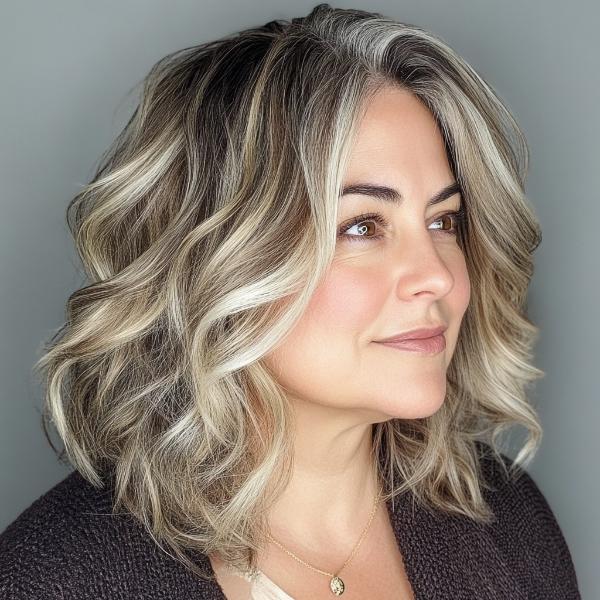 wavy long bob haircut for older women plus-size figure