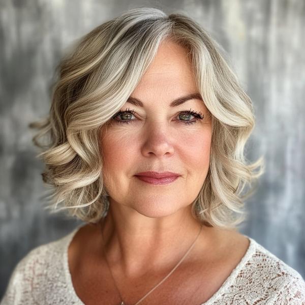 chin-length plus-size older woman haircut