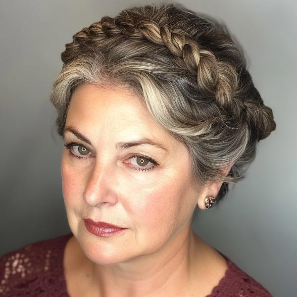 over 60 plus-size braids hairstyle crown plaits