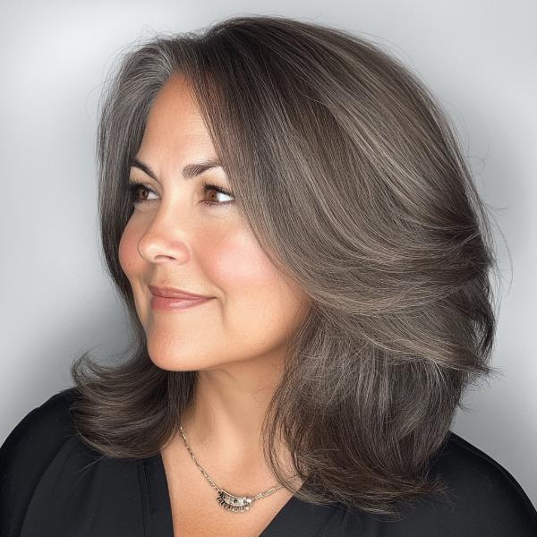 dark gray hair color hairstyle older woman over 60 plus-size