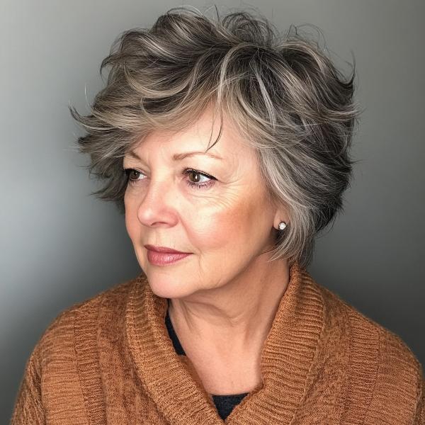 short feathered haircut for older females plus-size