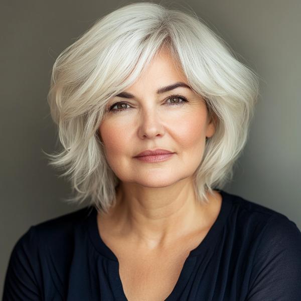 plus-size senior woman medium blonde bob