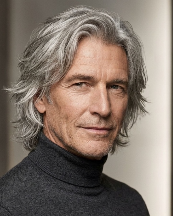 Long Older Gray Men Haircut