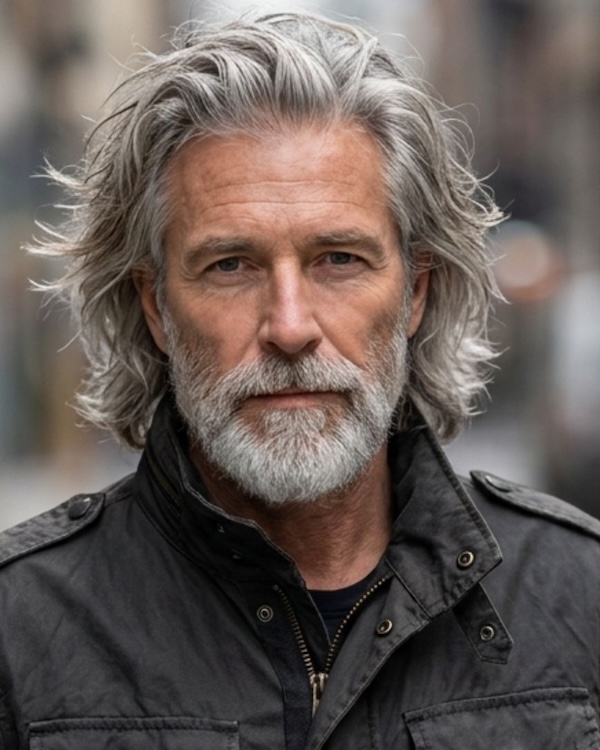 Long Older Gray Men Haircut