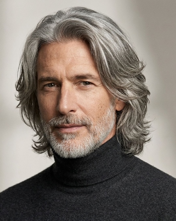 Long Older Gray Men Haircut