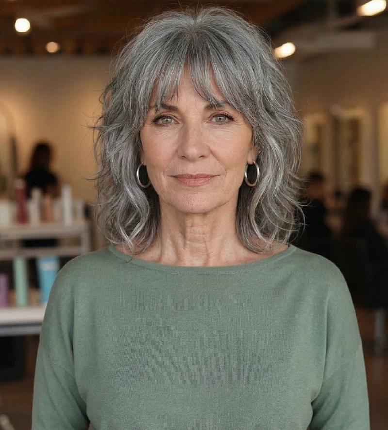 Shoulder-Length Gray Wolf Cut with Fresh, Modern Layers and Versatile Styling