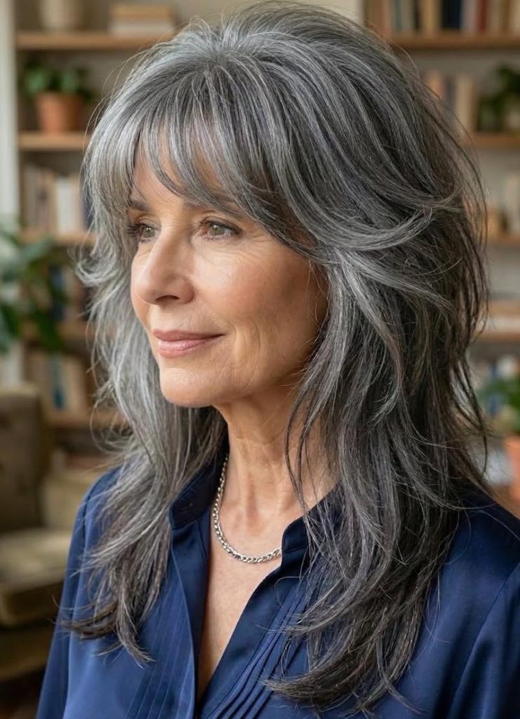 Voluminous Gray Wolf Cut on Thick Hair with Strategic, Full Layers throughout