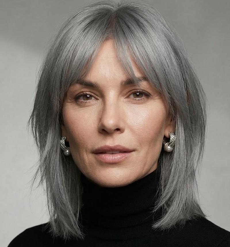 Minimalist Gray Wolf Cut on Straight Hair with Clean, Subtle Layering and Gentle Movement