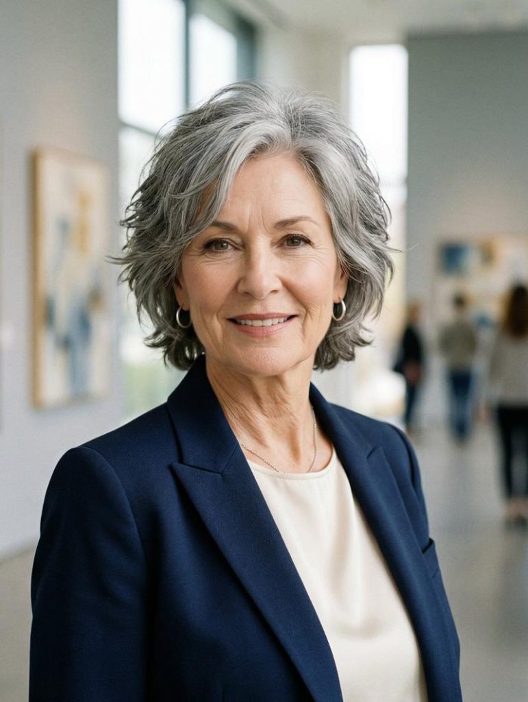 Chic, Short Gray Wolf Cut with Structured but Highly Textured Layers