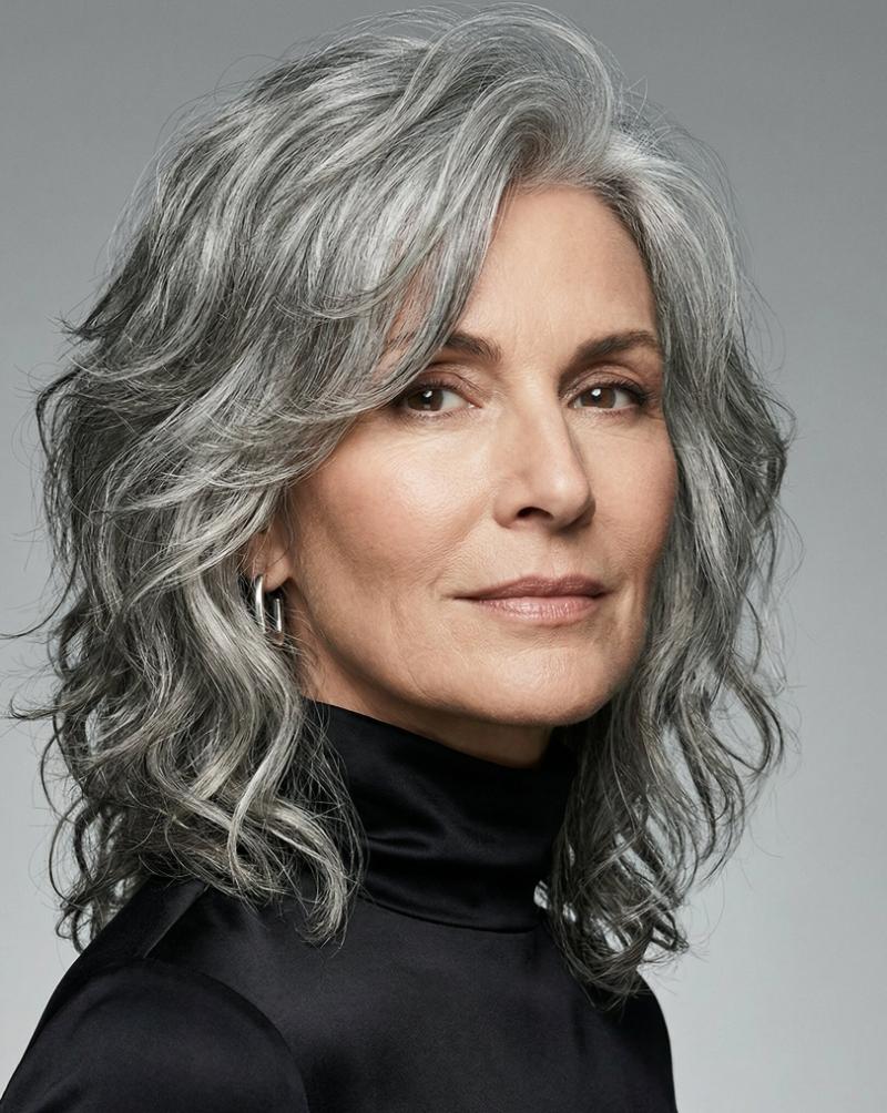 Layered Gray Wolf Cut on Thick, Wavy Hair, Balancing Volume with Natural Texture