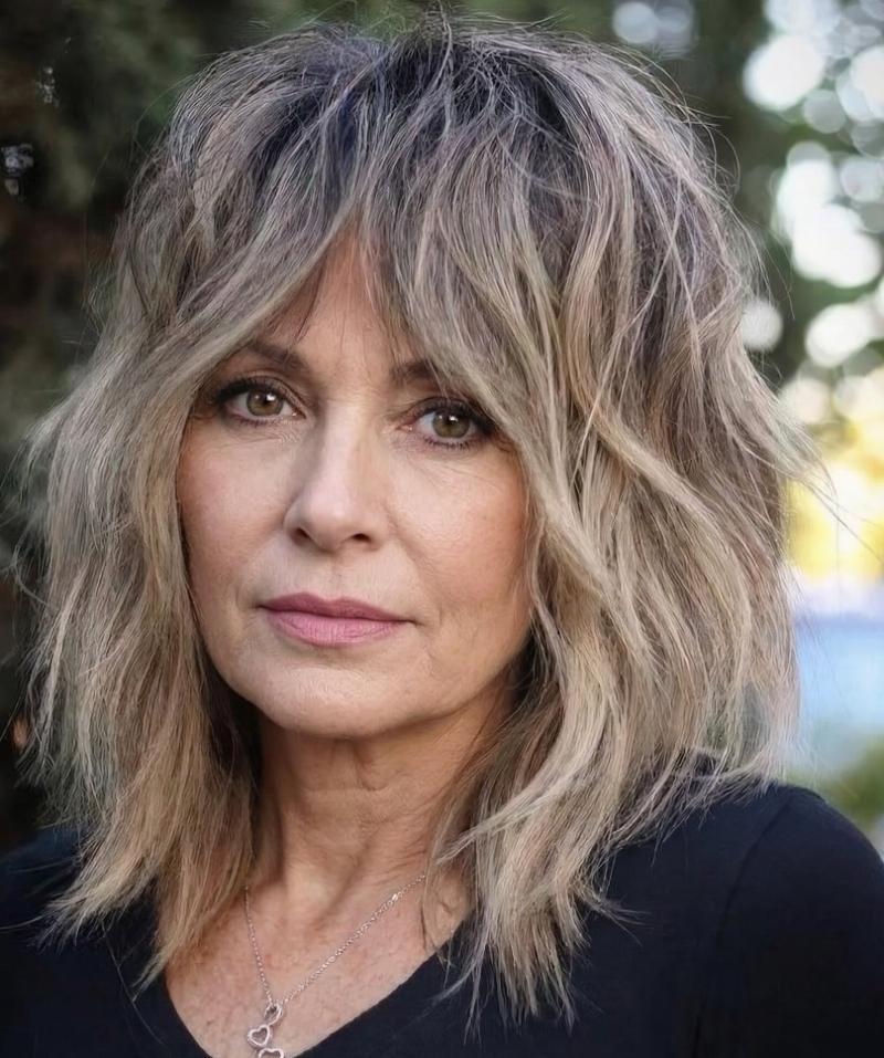 Textured Gray Wolf Cut Paired Seamlessly with Relaxed Curtain Bangs