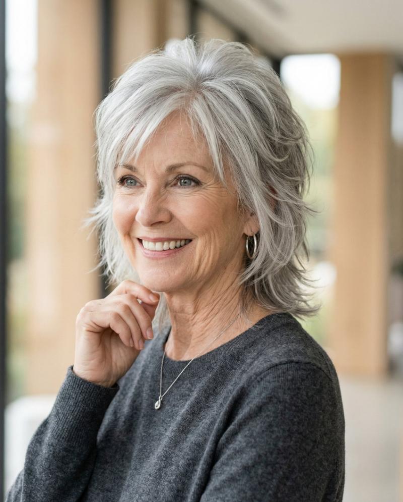 Airy Gray Wolf Cut on Fine Hair, Maintaining a Light and Lifted Silhouette without Falling Flat