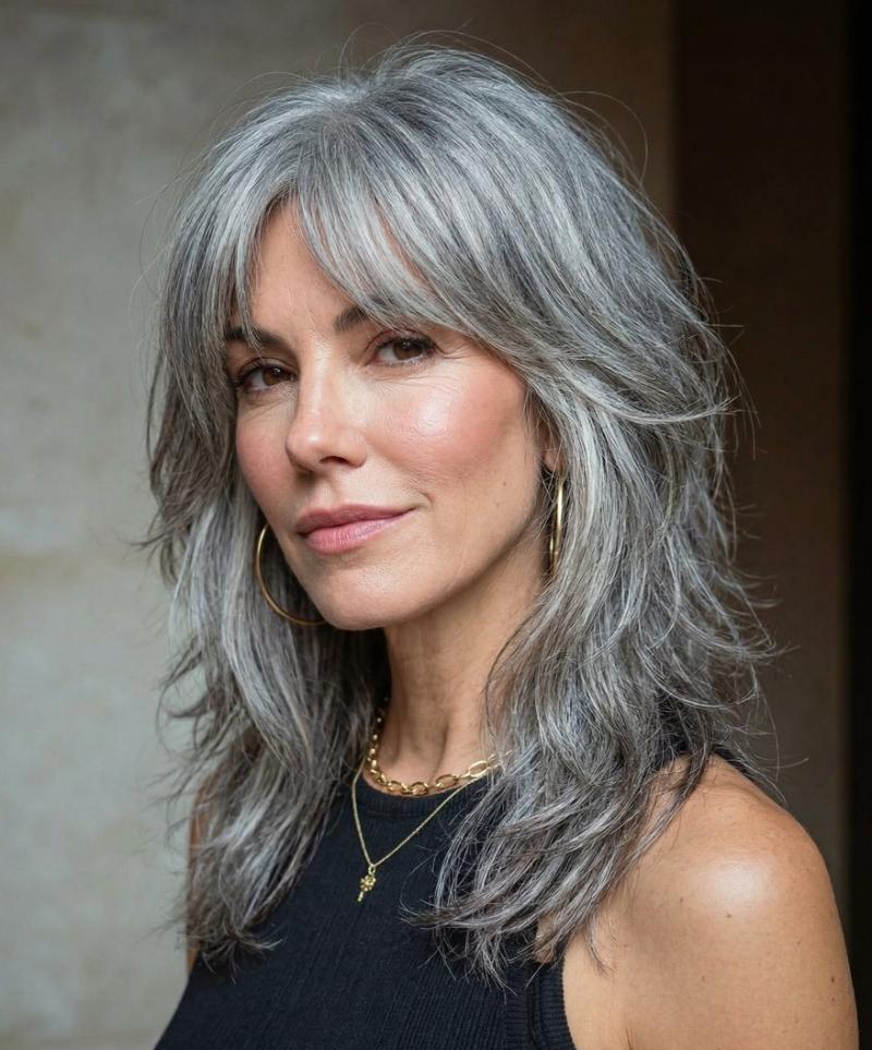 Effortless Gray Wolf Cut Emphasizing the Hair's Own Natural Texture