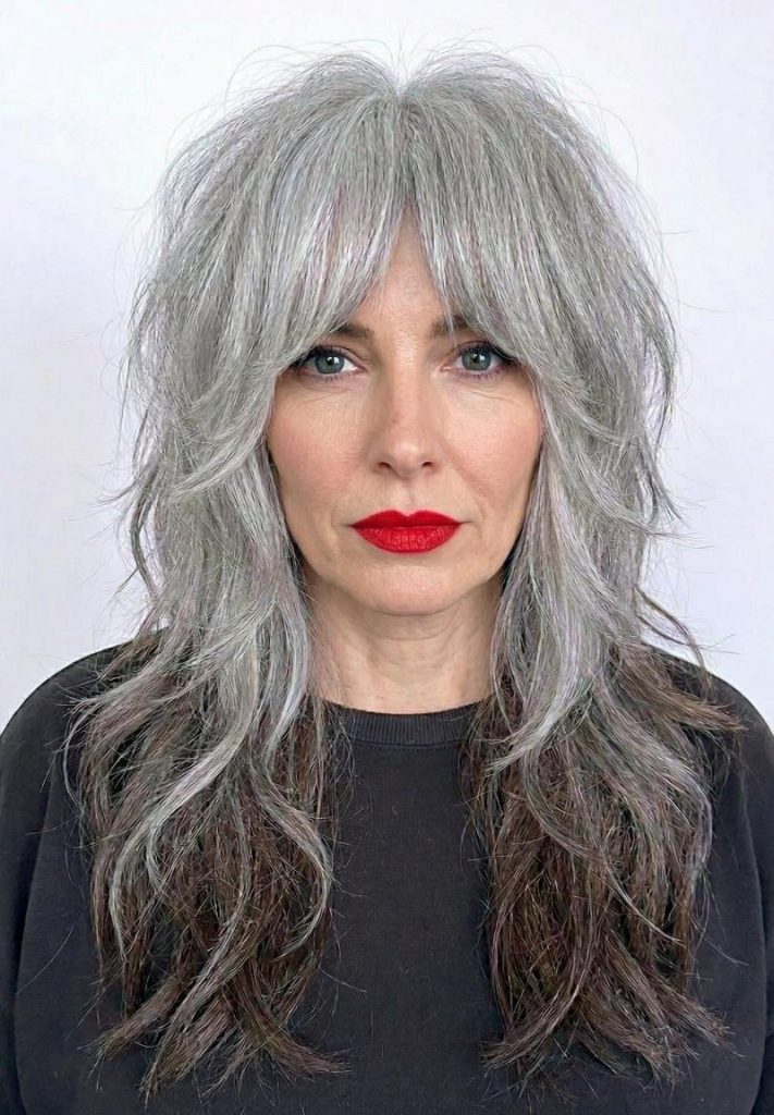 Bold Gray Wolf Cut Featuring Striking, Dramatic Layers to Make Silver Hair Stand Out