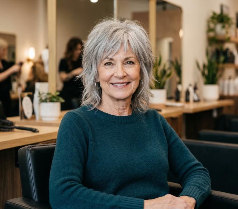 Short, Shaggy Gray Wolf Cut with Messy Texture and Short Layers at the Crown