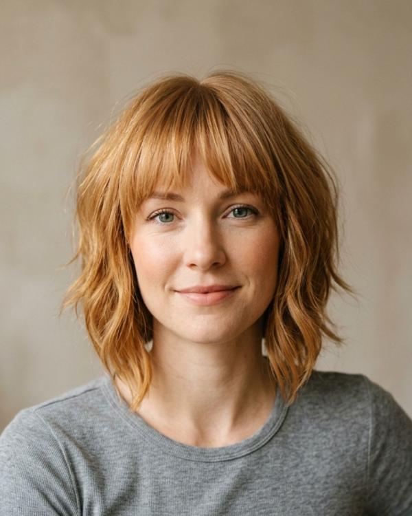 Red Shoulder-Length Bottleneck Bob Hair