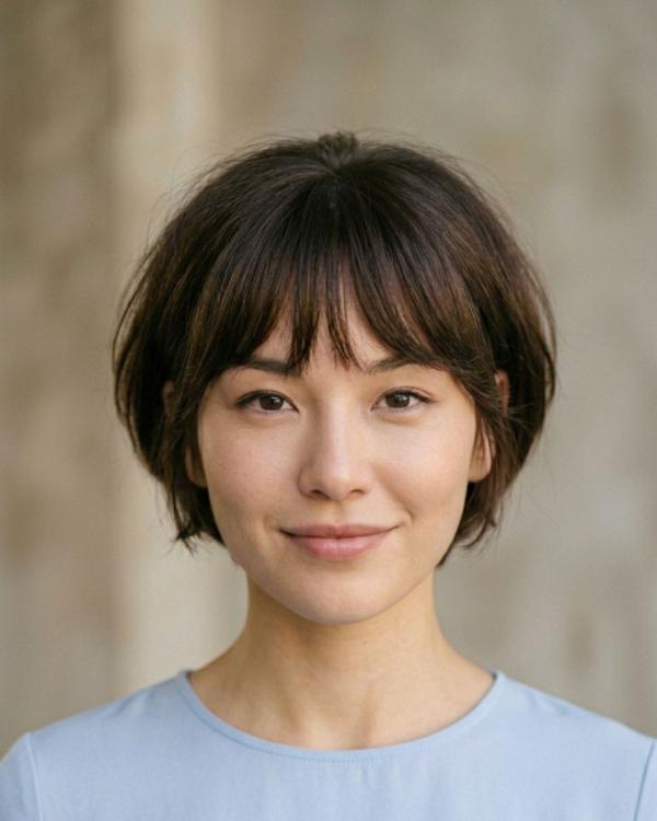 Extra-Short Bottleneck Bob Haircut with Fringe Bangs