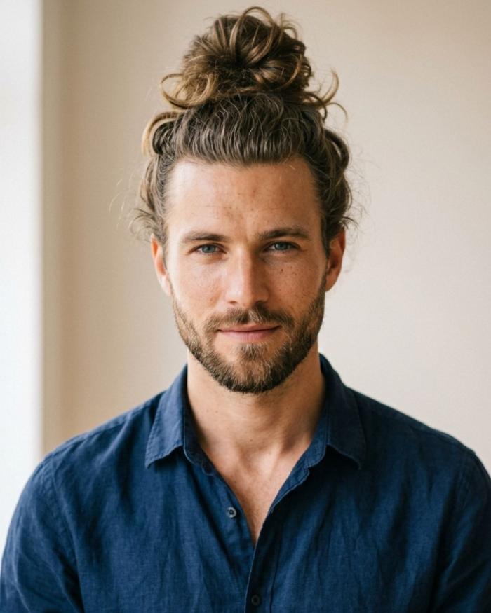 Gay Men Haircut Messy Top Bun