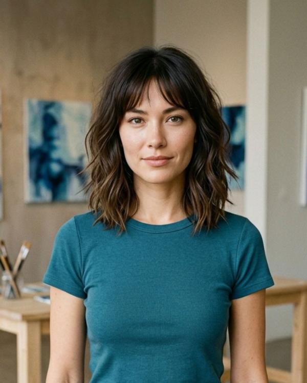 Bottleneck Bob Hairstyle with Waves and Ombre Ends Lob Haircut