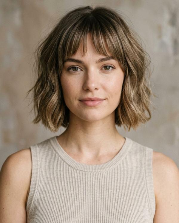 Bottleneck Bob Haircut Wavy Texture Neck-Length