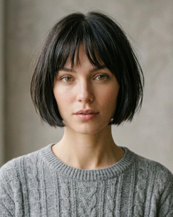 Short Bottleneck Bob Hairstyle with Razored Ends