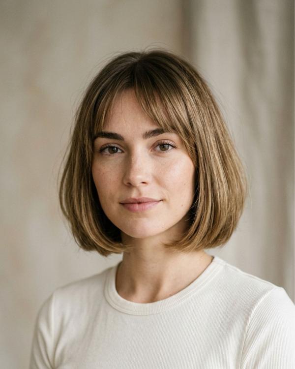 Classic Bottleneck Bob Hair with Center-Parted Fringe