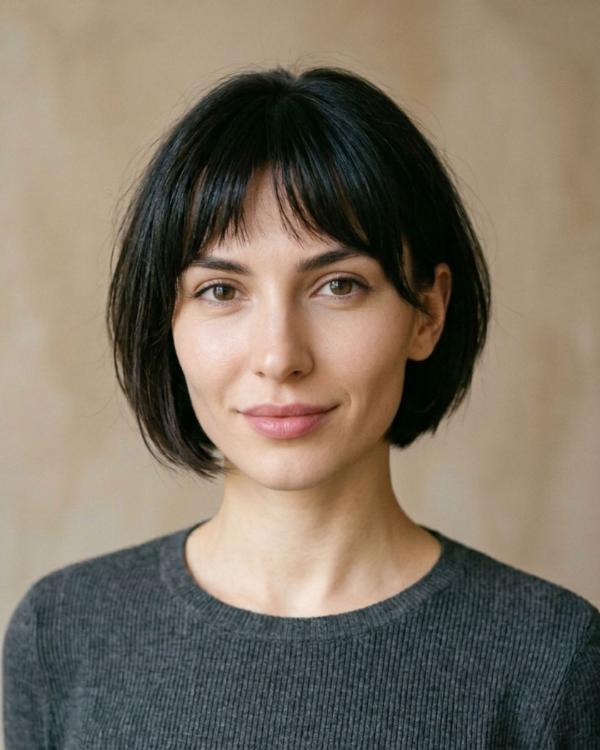 Bottleneck Bob Hair Stacked Style with Middle-Parted Fringe