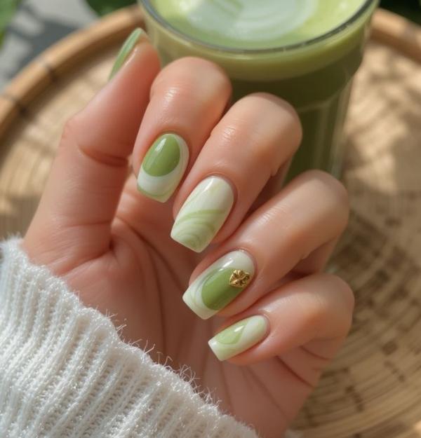 Abstract Matcha Nails