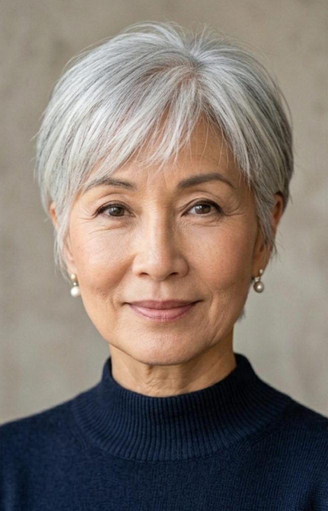 Asian Gray Pixie Cut Over 50