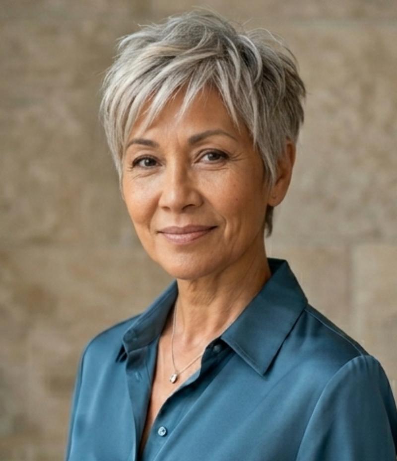 Choppy Razor-Cut Gray Pixie