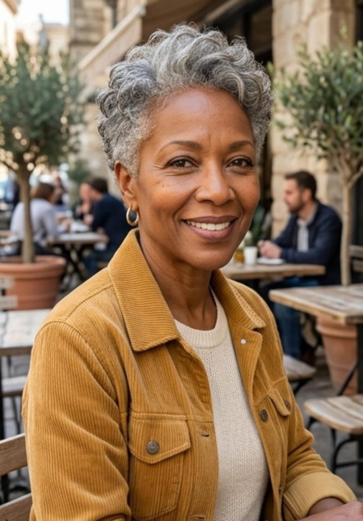 Gray Afro Pixie Haircut