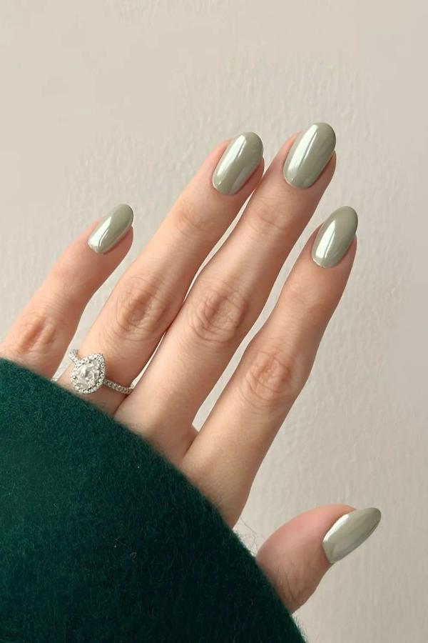 Glossy Glazed Matcha Nail Design