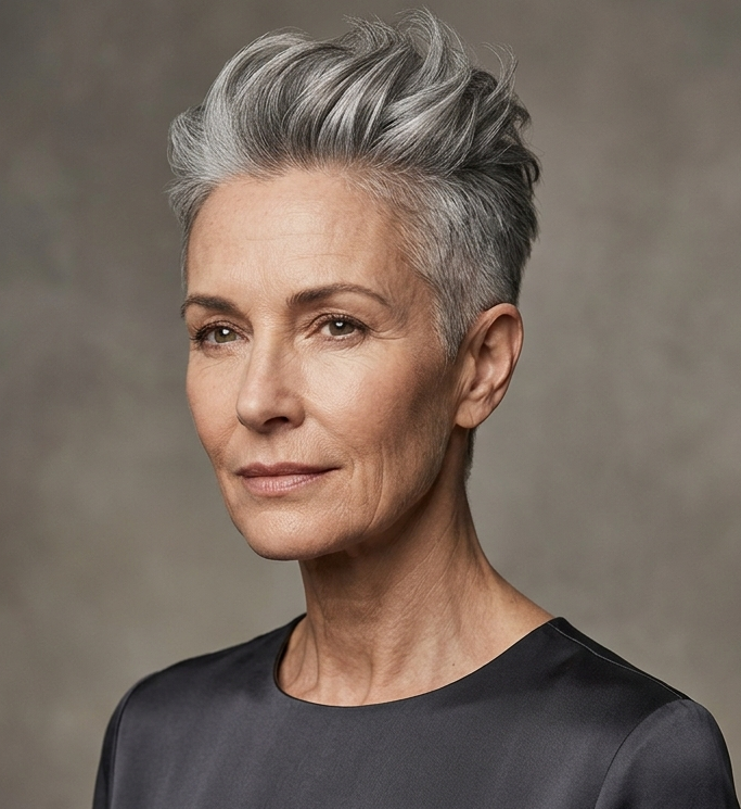 Gray Faux-Hawk Pixie Cut