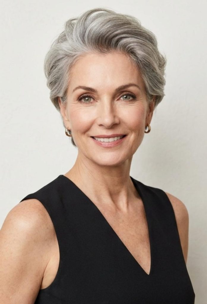Side-Swept Hollywood Pixie Cut Gray Hair