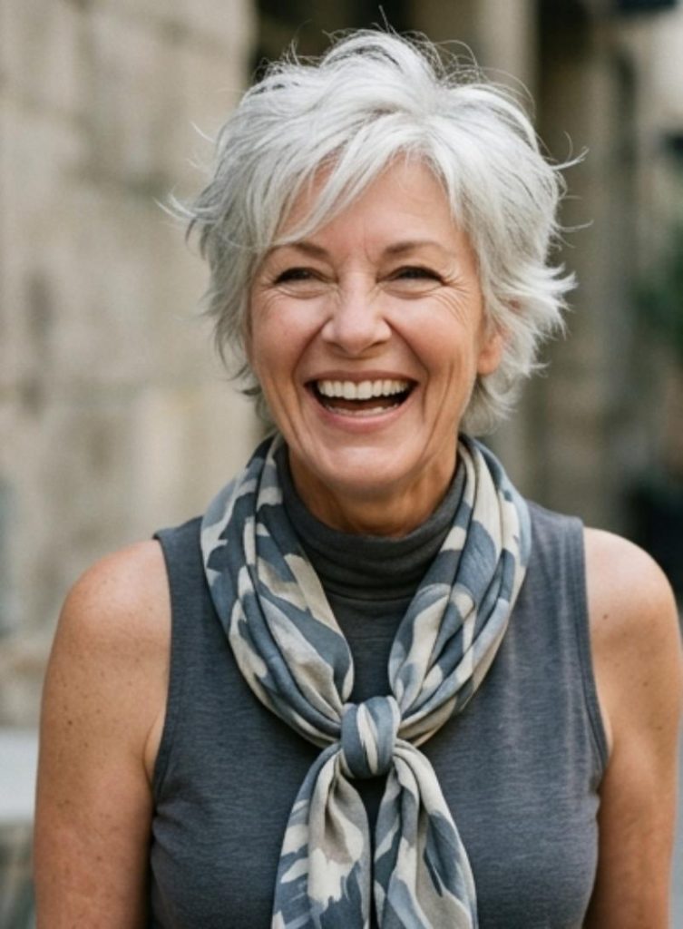 Platinum-Gray Pixie Cut Mullet