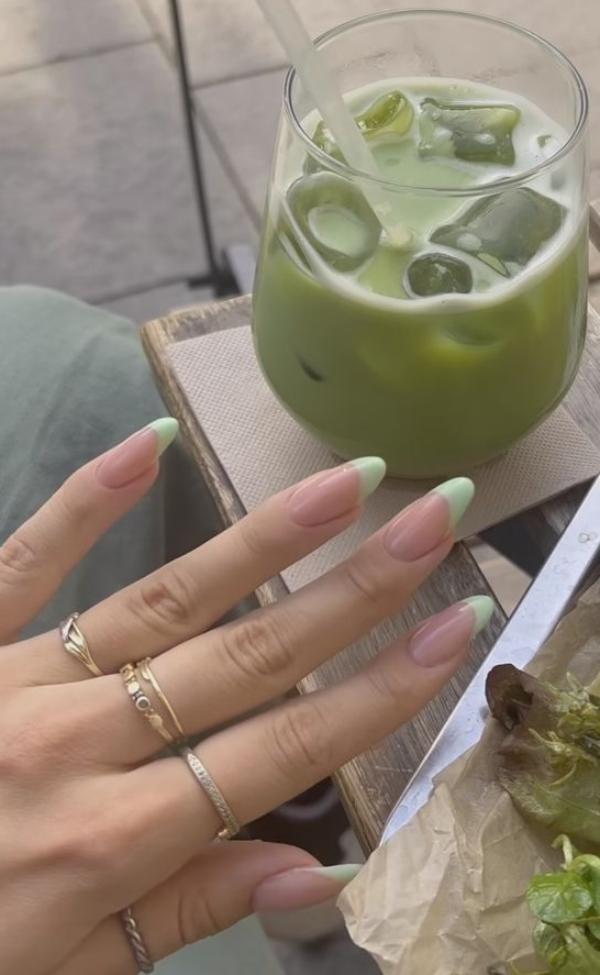 French Tips Matcha Nail Designs