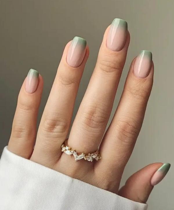 Matcha Nail Art with Ombre French Tips